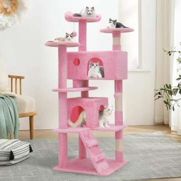 MoNiBloom Cat Tree, 54 Inch Cat Tree Tower with 2 Cat Condo, Cat Tower with Scratching Post, Cat Climbing Tower, Cat Tree for Indoor Cats, Soft Pink