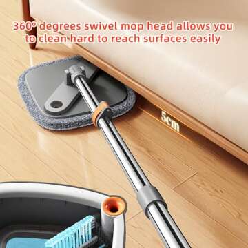 KZKR Spin Mop and Bucket Set with 2 Replaceable Microfiber Mop Pads with Self Separation Dirty and Clean Water System, Self Wringing 360° Rotating Square Mop Head for Hardwood Tile Marble Floors