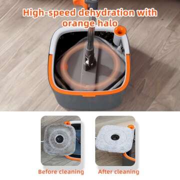 KZKR Spin Mop and Bucket Set with 2 Replaceable Microfiber Mop Pads with Self Separation Dirty and Clean Water System, Self Wringing 360° Rotating Square Mop Head for Hardwood Tile Marble Floors