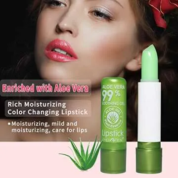 Aloe Vera Lipstick, Magic Temperature PH Color Changing Moisturizing Lipstick, Tinted Lip Balm, Lip Tint, Lip Makeup, Lip Balm, Natural Lasting Moisturizing Lipstick for Women (1PCS, Large)