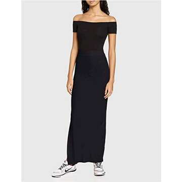 MERAKI Women's Elegant Rib Maxi Skirt - Classic Black