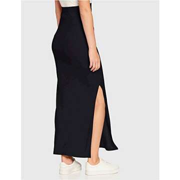 MERAKI Women's Elegant Rib Maxi Skirt - Classic Black