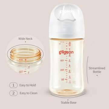 Pigeon PPSU Nursing Baby Bottle Wide Neck, Anti-Colic, Streamlined Body, Natural Feel, Easy to Clean...