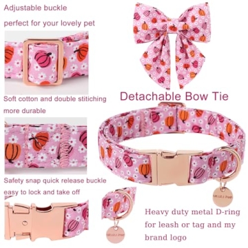 UP URARA PUP Halloween Pumpkin Dog Collar with Bow Tie, Pink Halloween Puppy Bowtie Collar with Adju...