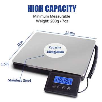 Fuzion Shipping Scale 360lb x 0.1lb, Stainless Steel Postal Scale with Timer/Hold/Tare, Digital Ship...