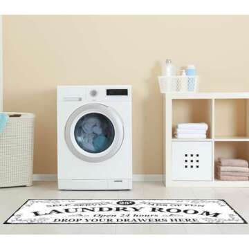 Benissimo Soft Woven Rugs, 24x56laundry Room Rug, 85% Cotton, Funny Non Slip Laundry Mats, Machine Washable, Runner Floor Mat for Washroom, Bathroom, Self Service-Load of Fun-Open 24 Hours
