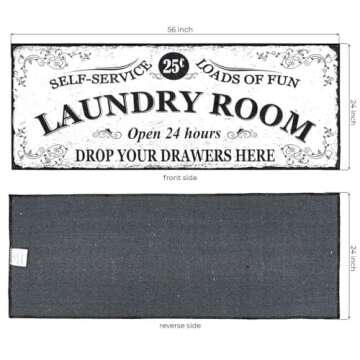 Benissimo Soft Woven Rugs, 24x56laundry Room Rug, 85% Cotton, Funny Non Slip Laundry Mats, Machine Washable, Runner Floor Mat for Washroom, Bathroom, Self Service-Load of Fun-Open 24 Hours