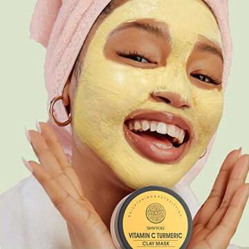 4 Pcs Clay Facial Mask Set - Turmeric, Vitamin C, Green Tea, Dead Sea Mud, and Rose Clay Skin Care Mask for Deep Cleansing, Moisturizing, and Refining Pores - 240g