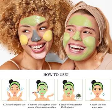 4 Pcs Clay Facial Mask Set - Turmeric, Vitamin C, Green Tea, Dead Sea Mud, and Rose Clay Skin Care Mask for Deep Cleansing, Moisturizing, and Refining Pores - 240g