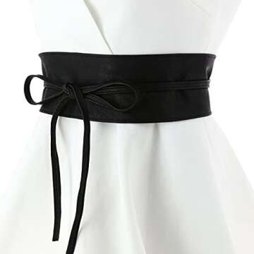 FASHIONGEN - Woman Leatherette Waisband Obi Belt, MICA - Black, S-M