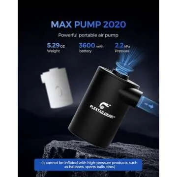 FLEXTAILGEAR MAX Pump 2020 Portable Air Pump with 3600mAH Battery USB Rechargeable Air Pump-Quick In...