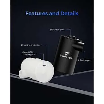 FLEXTAILGEAR MAX Pump 2020 Portable Air Pump with 3600mAH Battery USB Rechargeable Air Pump-Quick Inflate Deflate for Sleeping Pads, Air Mattress, Pool Toys, Floats, Swimming Ring, Air Bed (Black)