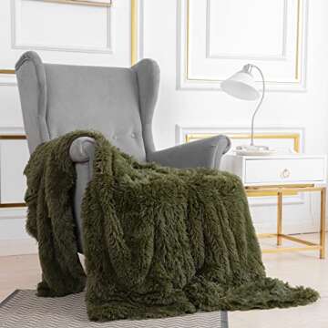 YUSOKI Olive Green Faux Fur Throw Blanket,2 Layers,50" x 60" Cozy Plush Fluffy Blanket Furry Fuzzy W...