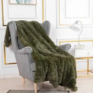 YUSOKI Olive Green Faux Fur Throw Blanket,2 Layers,50" x 60" Cozy Plush Fluffy Blanket Furry Fuzzy Warm Cute Shaggy Blanket for Fall Bed Living Room Décor Baby Women Pet
