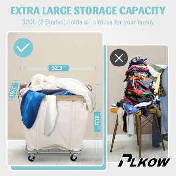 PLKOW Laundry Cart with Wheels 320L Large Rolling Laundry Cart for Commercial/Home, Rolling Laundry ...
