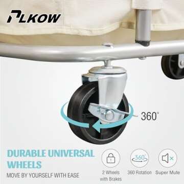 PLKOW Laundry Cart with Wheels 320L Large Rolling Laundry Cart for Commercial/Home, Rolling Laundry Basket with Steel Frame and Waterproof Lining, 9 Bushel, 32.3L x 19.7W x 30.7H Inch, Beige