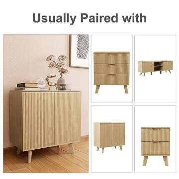 wirrytor Modern Sideboard Buffet Cabinet Console Table, Accent Storage Cabinet Credenza Buffer Cabinet with 4 Fluted Doors for Kitchen Dining Living Room Entryway(Natural)