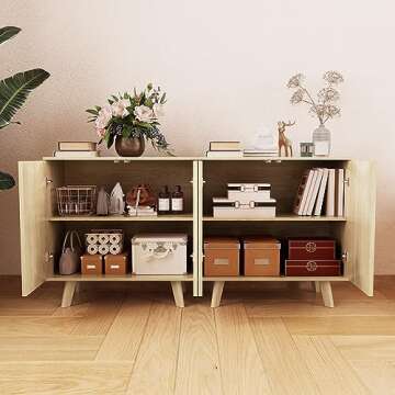 wirrytor Modern Sideboard Buffet Cabinet Console Table, Accent Storage Cabinet Credenza Buffer Cabinet with 4 Fluted Doors for Kitchen Dining Living Room Entryway(Natural)