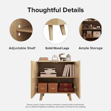 wirrytor Modern Sideboard Buffet Cabinet Console Table, Accent Storage Cabinet Credenza Buffer Cabinet with 4 Fluted Doors for Kitchen Dining Living Room Entryway(Natural)