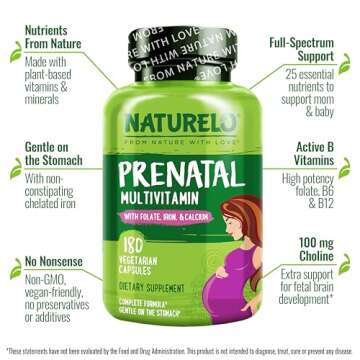 NATURELO Prenatal Multivitamin - Vegan, Gluten-Free, 180 Capsules
