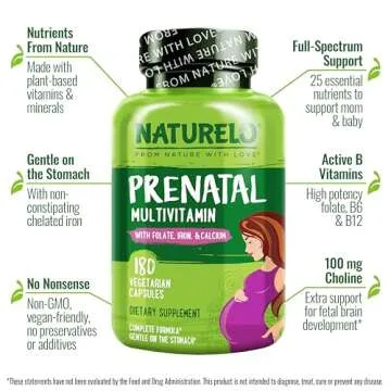 NATURELO Prenatal Multivitamin - Vegan, Gluten-Free, 180 Capsules