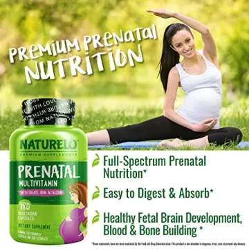 NATURELO Prenatal Multivitamin - Vegan, Gluten-Free, 180 Capsules