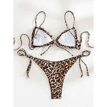 OYOANGLE Women's 2 Piece Bikini Sets Leopard Print Spaghetti Strap Tie Side Bathing Suit Swimsuit Sw...
