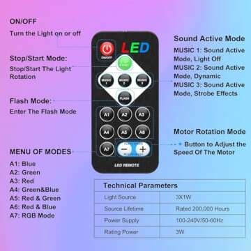 Disco Ball Lights, Sound Activated LED Disco Light with Remote Control Dj Lighting, Rotating Strobe Party Light with 7 Colors for Home Parties Birthday Dance Christmas Decorations Indoor