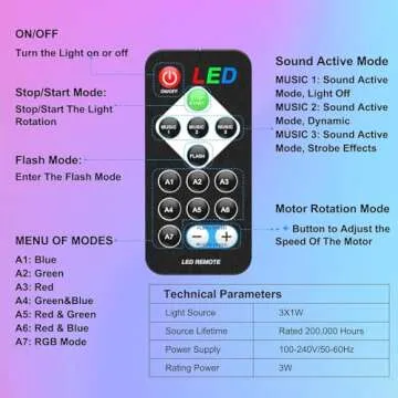 Disco Ball Lights, Sound Activated LED Disco Light with Remote Control Dj Lighting, Rotating Strobe Party Light with 7 Colors for Home Parties Birthday Dance Christmas Decorations Indoor