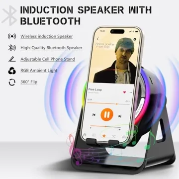 MRMORALE Wireless Induction Speaker - Multifunction Bluetooth Holder with RGB Light & 360° Rotation