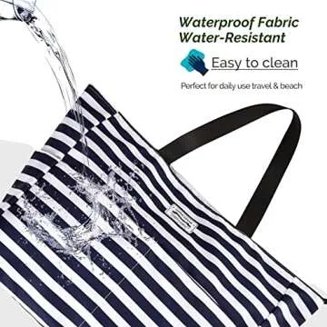 HOMESPON Large Waterproof Beach Bag for Women Sandproof Tote Bag Pool Bag with Zipper and Pockets for Travel Vacation Gym (Blue Stripes)