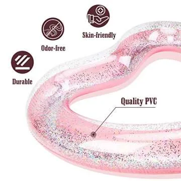 MoKo Inflatable Pool Floats for Adults, Clearance Bachelorette Party Decorations Heart Shaped Swim Ring Summer Swimming Tube Water Fun Beach Wedding Pool Toys Swimming Circle, Glitter Rose Gold