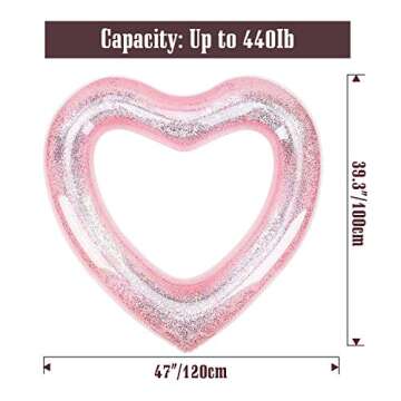 MoKo Inflatable Pool Floats for Adults, Clearance Bachelorette Party Decorations Heart Shaped Swim Ring Summer Swimming Tube Water Fun Beach Wedding Pool Toys Swimming Circle, Glitter Rose Gold