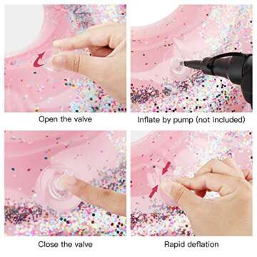 MoKo Inflatable Pool Floats for Adults, Clearance Bachelorette Party Decorations Heart Shaped Swim Ring Summer Swimming Tube Water Fun Beach Wedding Pool Toys Swimming Circle, Glitter Rose Gold