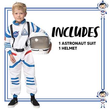 Spooktacular Creations Halloween Child Unisex Astronaut Costume, White Blue NASA Pilot Jumpsuit with Helmet for Kids Halloween Cosplay, Party Favors (Medium, 8-10 yrs)