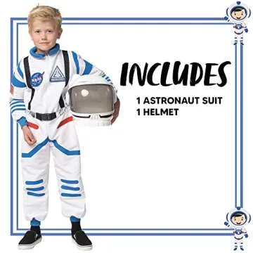 Spooktacular Creations Halloween Child Unisex Astronaut Costume, White Blue NASA Pilot Jumpsuit with Helmet for Kids Halloween Cosplay, Party Favors (Medium, 8-10 yrs)