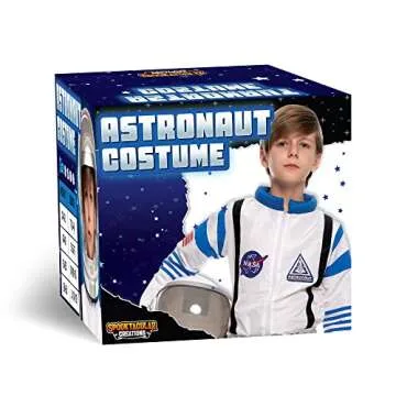 Spooktacular Creations Halloween Child Unisex Astronaut Costume, White Blue NASA Pilot Jumpsuit with Helmet for Kids Halloween Cosplay, Party Favors (Medium, 8-10 yrs)