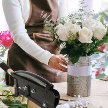 Larksilk Fresh Flower Stem Cutter - 14-Inch Heavy Duty Blade w/Safety Latch, Table Mountable - Easy to Use Commercial Grade Floral Tool for Florists Gardening Flower Arrangements - Floral Stem Cutter