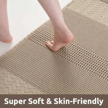 AMOAMI Waffle Bath-Mat, Super Absorbent Bath Mats for Bathroom, Boho Bathroom Rugs Non Slip Washable, Ultra Soft Bathroom-Mat with Tassels Bath Rugs for Bathroom Floor Mat, 17" X 24" Brown