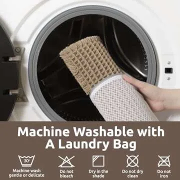 AMOAMI Waffle Bath-Mat, Super Absorbent Bath Mats for Bathroom, Boho Bathroom Rugs Non Slip Washable, Ultra Soft Bathroom-Mat with Tassels Bath Rugs for Bathroom Floor Mat, 17" X 24" Brown