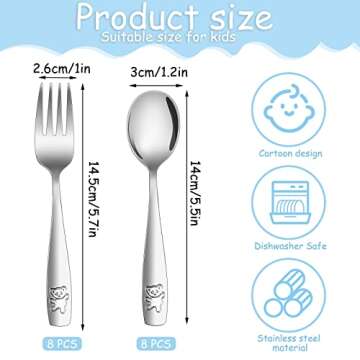 Pimoys 12 Pieces Kids Silverware Toddler Utensils Kids Forks and Spoons Set, Metal Toddler Cutlery S...