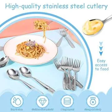 Pimoys 12-Piece Kids Stainless Steel Forks and Spoons Set