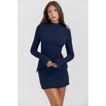 YMDUCH Long Sleeve Mock Turtle Neck Bodycon Dress