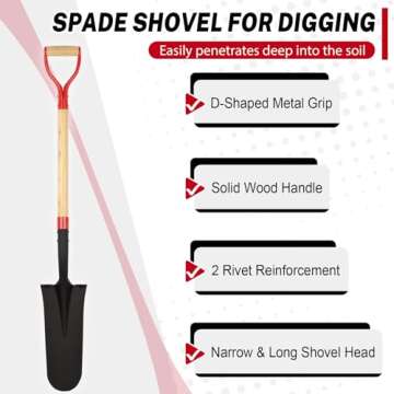 Nohovu Spade Shovel for Digging, Heavy Duty Shovel with D-Handle, Trench Shovel for Gardening, 45 In...