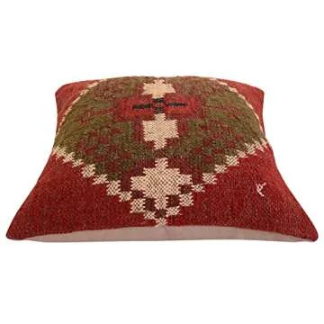 Trade Star Indian Wool Jute Pillow Cover Kilim Pillow Case Handwoven Throw Pillow case 18x18 Inches Decorative Outdoor Cushion Boho Pillow Shams for Home Decor (Pattern 10)