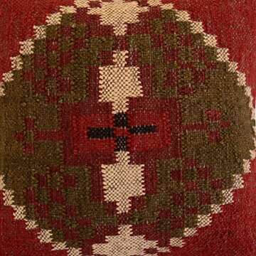 Trade Star Indian Wool Jute Pillow Cover Kilim Pillow Case Handwoven Throw Pillow case 18x18 Inches Decorative Outdoor Cushion Boho Pillow Shams for Home Decor (Pattern 10)