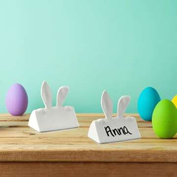 AuldHome Design Bunny Place Card Holders (6-Pack), Easter Spring Ceramic Reusable Write-On Wipe-Off ...