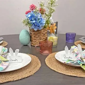 AuldHome Design Bunny Place Card Holders (6-Pack), Easter Spring Ceramic Reusable Write-On Wipe-Off Place Card Stands for Table