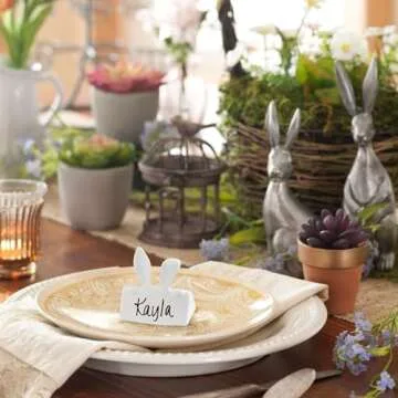 AuldHome Design Bunny Place Card Holders (6-Pack), Easter Spring Ceramic Reusable Write-On Wipe-Off Place Card Stands for Table