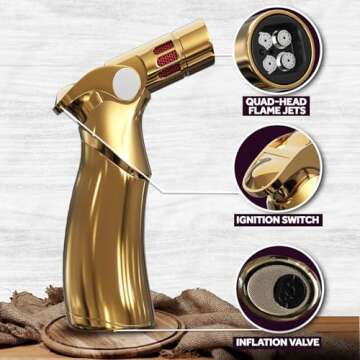 Bark & Barware Premium Cocktail Smoker Kit with Torch - Black Wood Box, Gold Tools, 6 Flavors Chips - Old Fashioned Bourbon Smoker Kit - (no Butane) Whisky Gifts for Men - Whiskey Smoker Kit